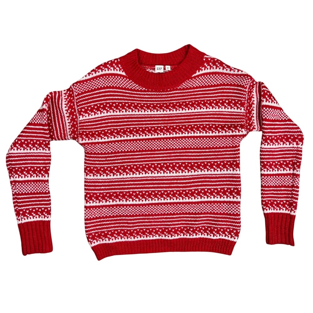 GAP‎ Women's Red White Fair Isle Knit Sweater Pullover XS